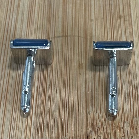 Silver Tone Blue Tiger Eye Cufflinks - Picture 3 of 3